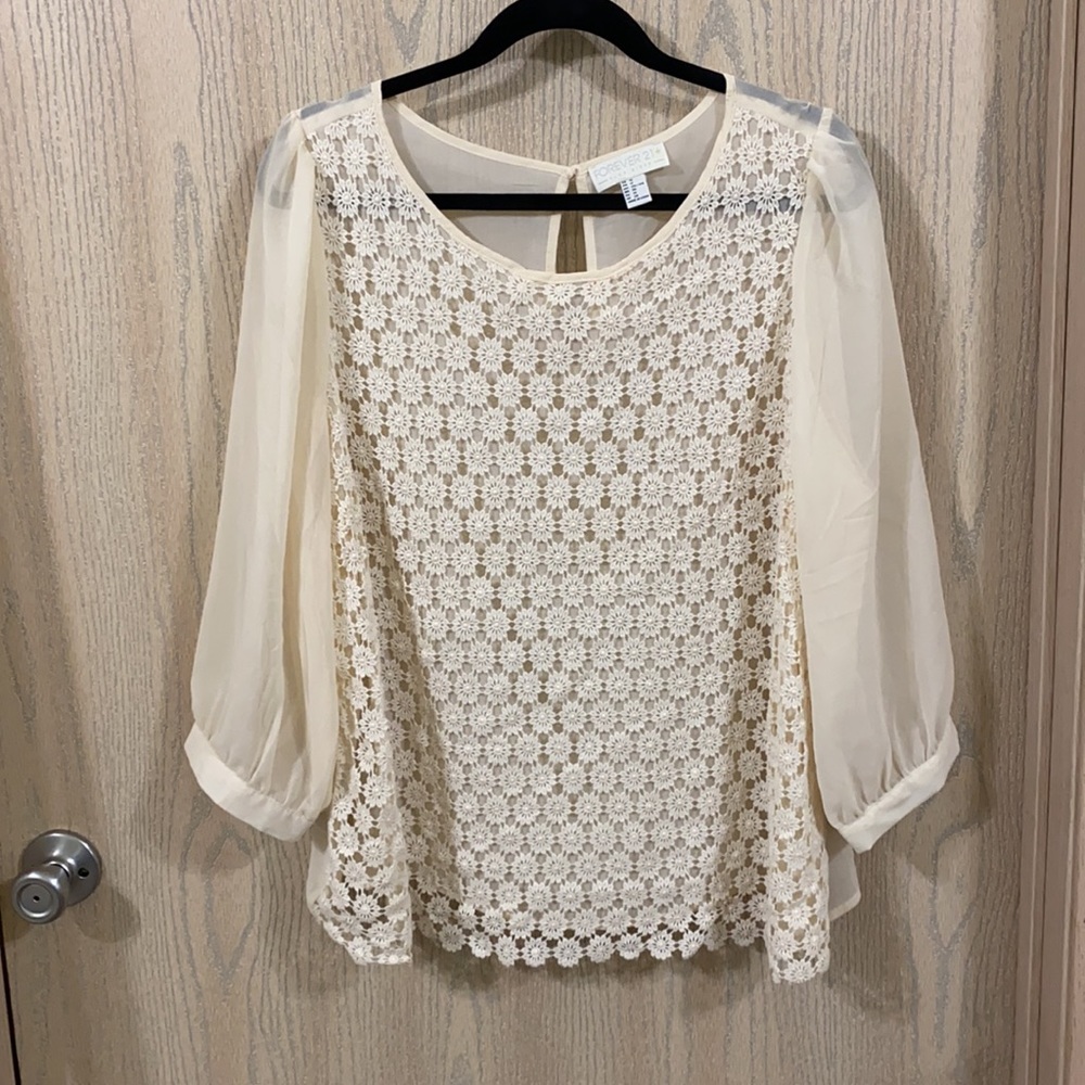Forever 21 Floral Lace 3/4 Sleeve Blouse - 1X